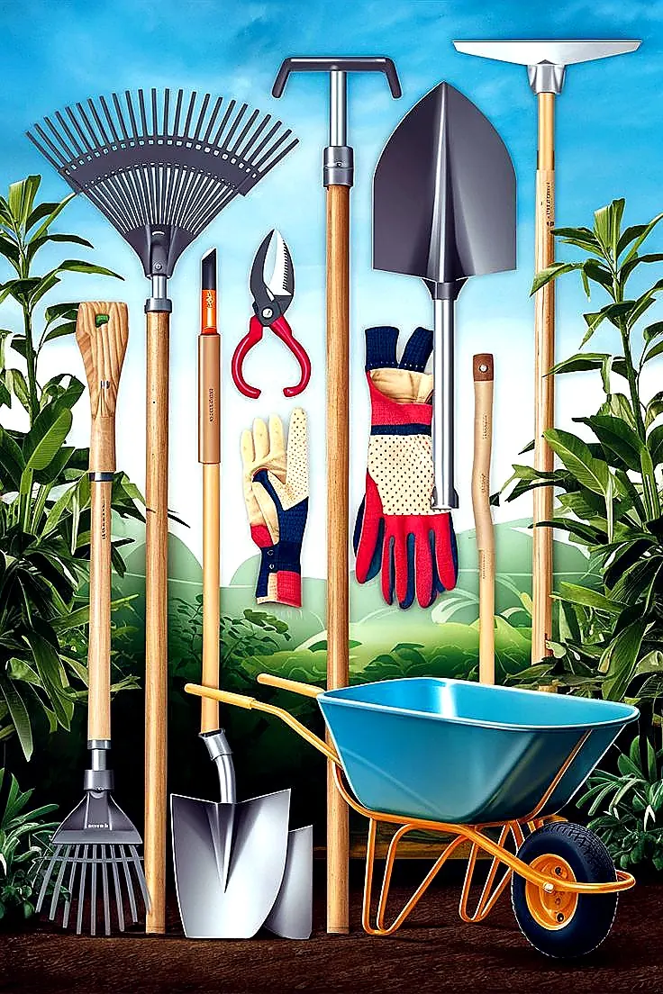 Assorted garden and hardware tools