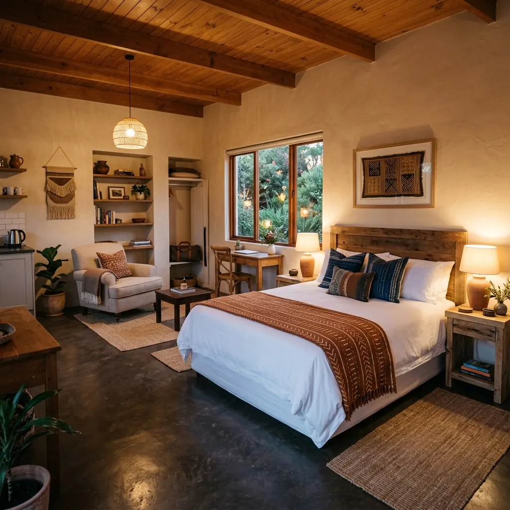 Cottage interior bedroom and living area
