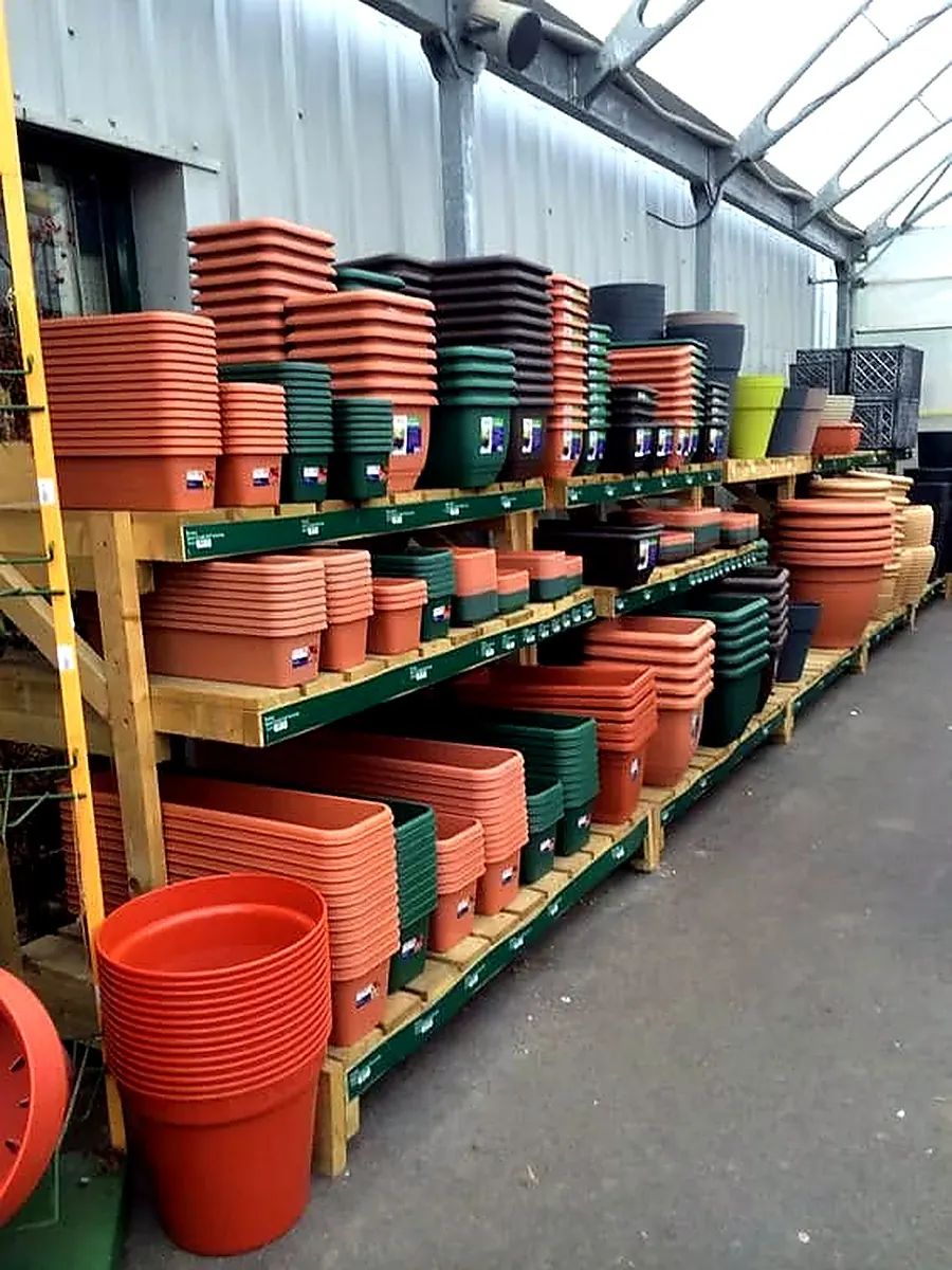 Garden pots on shelves